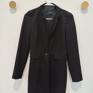ZARA Women Inverted Lapel Frock Coat Long Blazer BLACK